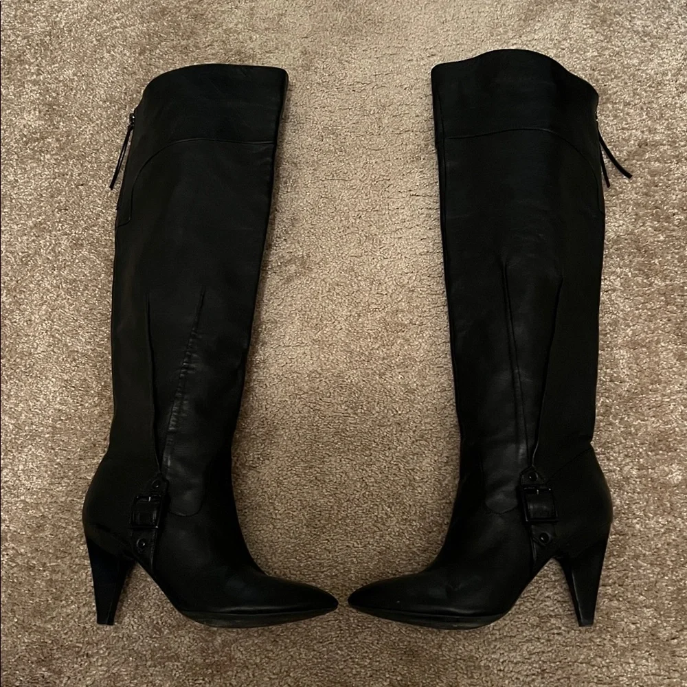 Black Over-the-Knee Women's Guess Soft Leather Heeled Boots Size 9 1/2M